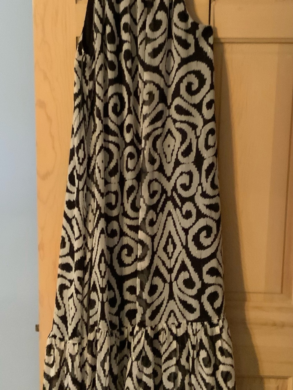 Black & White Patterned Maxi Dress with Swirl Motif
